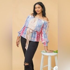Flying Tomato Plus Size Women’s Off the Shoulder Top Paisley Print 1X 2X